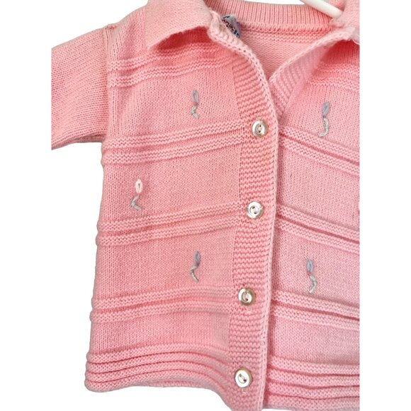 Vintage Pink Baby Cardigan and Bonnet Set By Blue Bird 3-6 Months - Picture 5 of 8